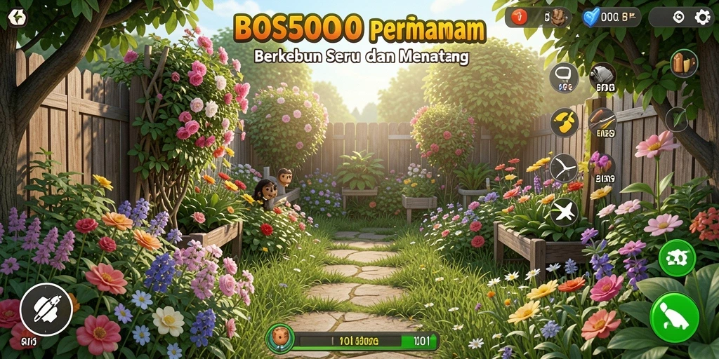 Tampilan gameplay BOS5000 yang menarik saat merawat tanaman.