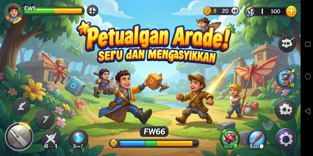 Screenshot gameplay FW66 yang menunjukkan aksi seru dalam level Arcade.