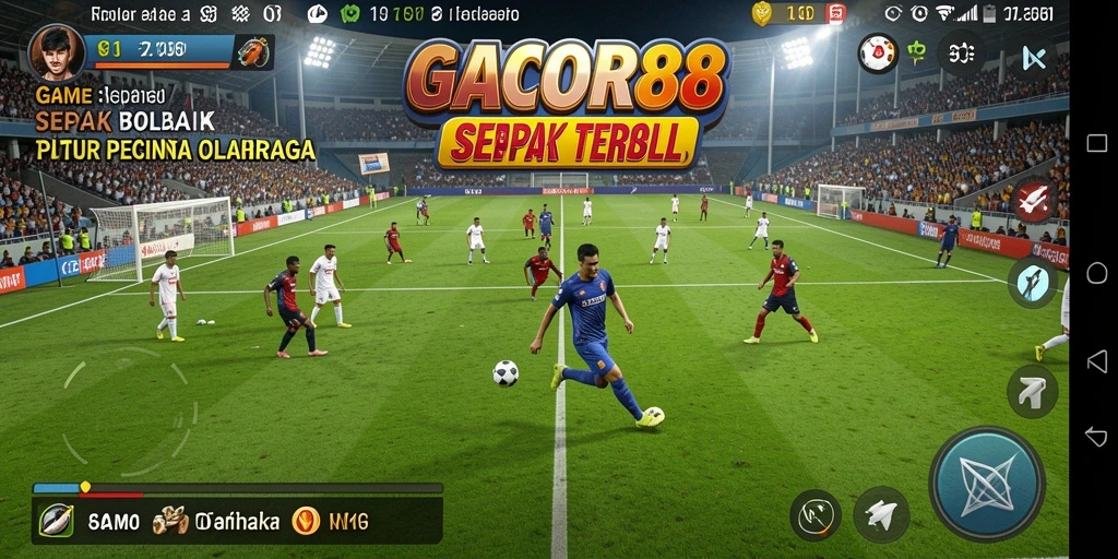 Tampilan gameplay mendebarkan dari GACOR88 dengan aksi sepak bola yang intens.