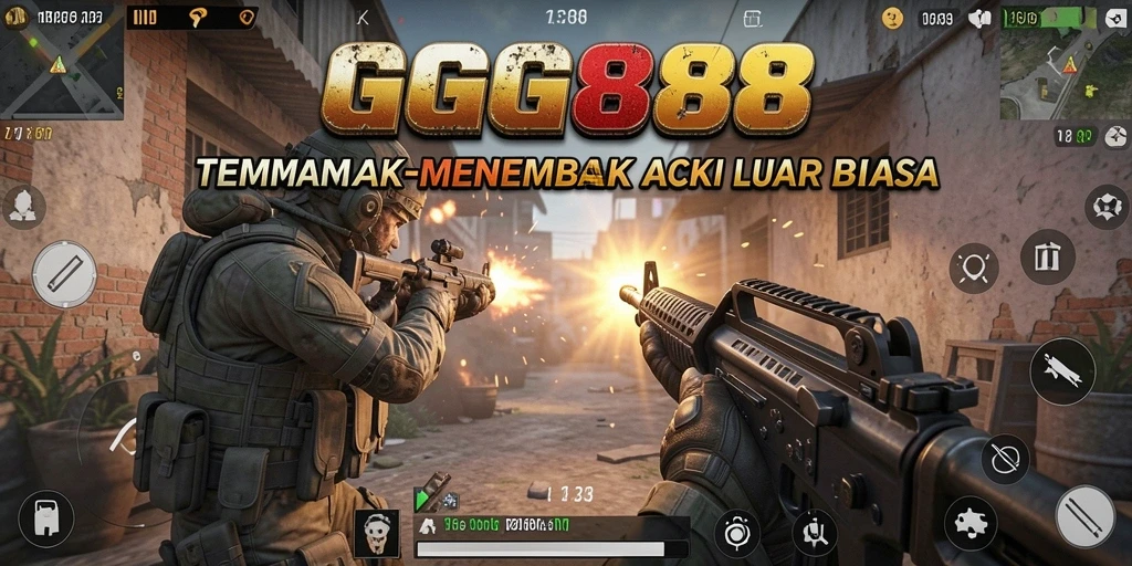 Screenshot gameplay GGG888 menampilkan pertempuran seru dalam mode TPS.