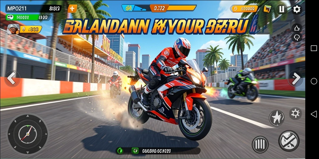 Tampilan gameplay seru dalam balapan motor MPO2121.
