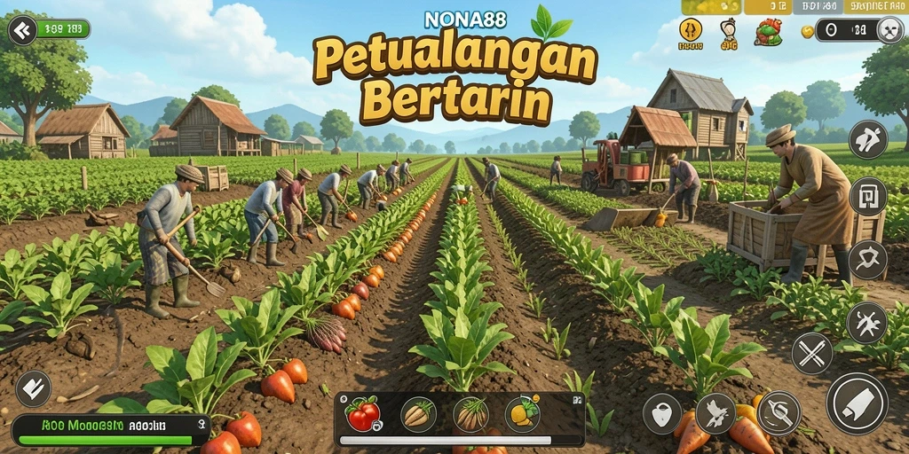 Tampilan gameplay seru dalam NONA88 dengan aktivitas bertani.
