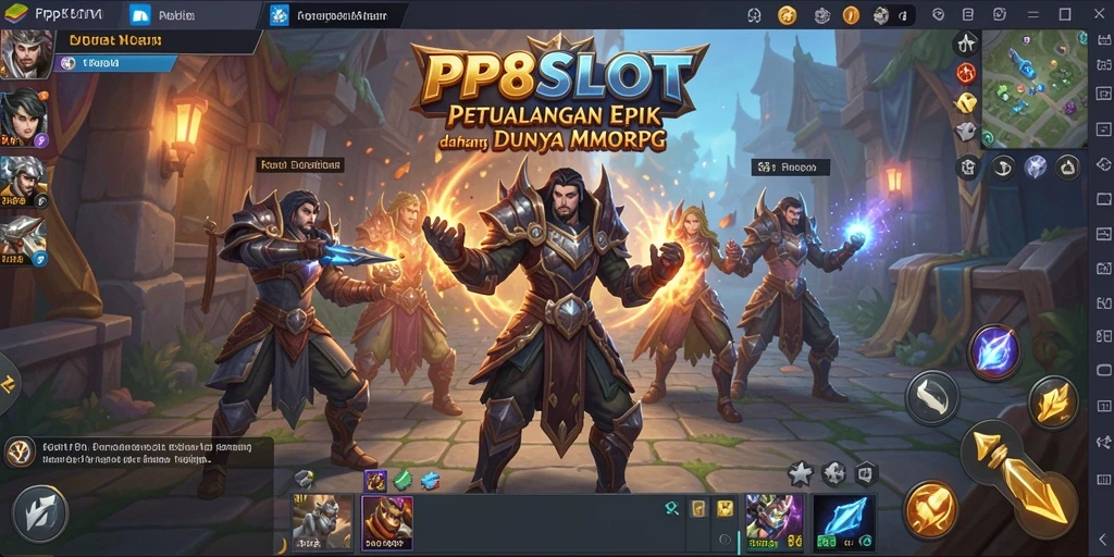 Screenshot PP8SLOT menampilkan aksi pertempuran seru di dalam dungeon.