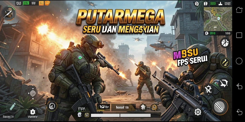 Tangkapan layar dari gameplay PUTARMEGA menampilkan aksi tembak-menembak yang mendebarkan.