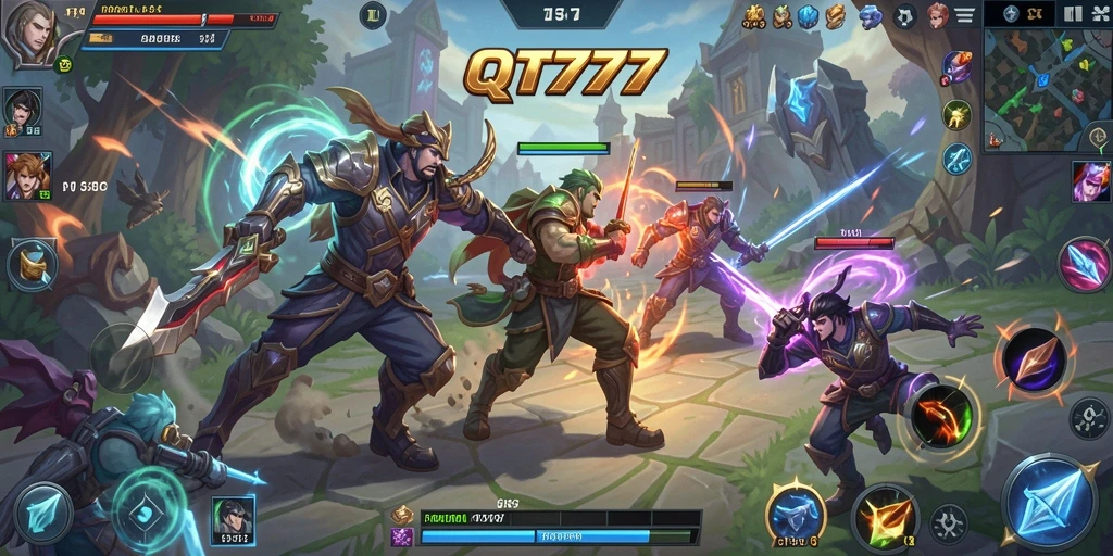 Tampilan gameplay QT777 yang seru saat pertempuran tim.