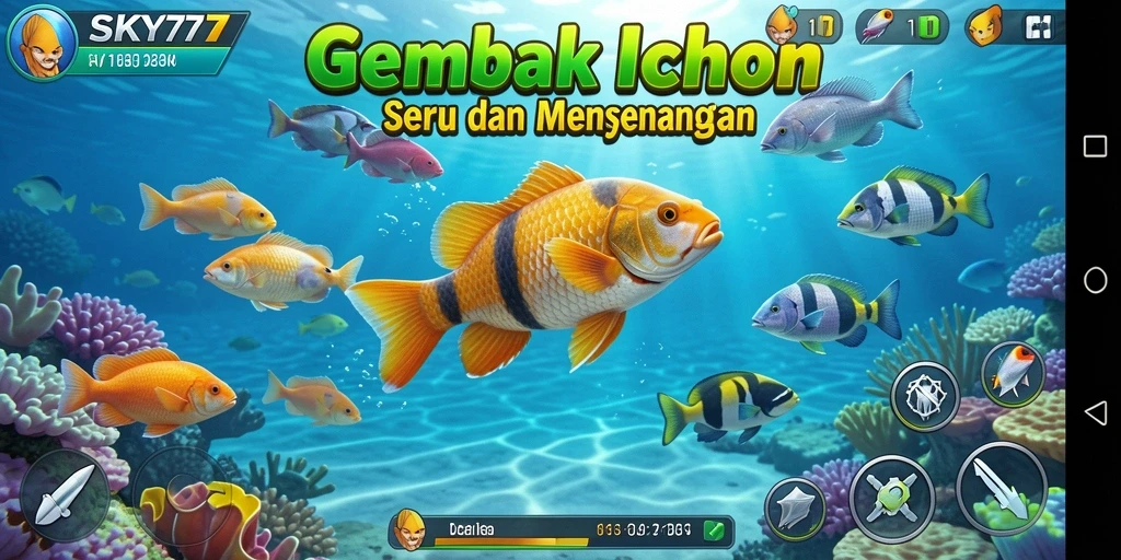 Tampilan gameplay menembak ikan yang penuh warna dan seru.