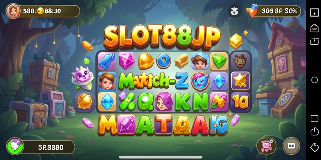 Screenshot gameplay SLOT88JP yang menunjukkan aksi Match-3 yang seru.