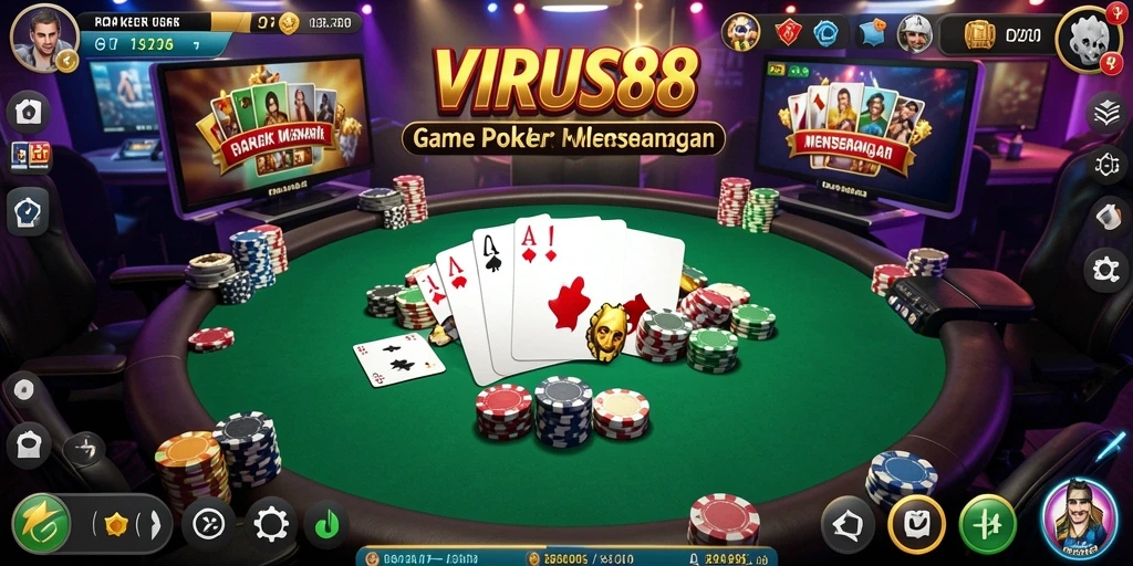Tampilan gameplay Poker di VIRUS88 menampilkan momen mendebarkan dan interaksi antar pemain.